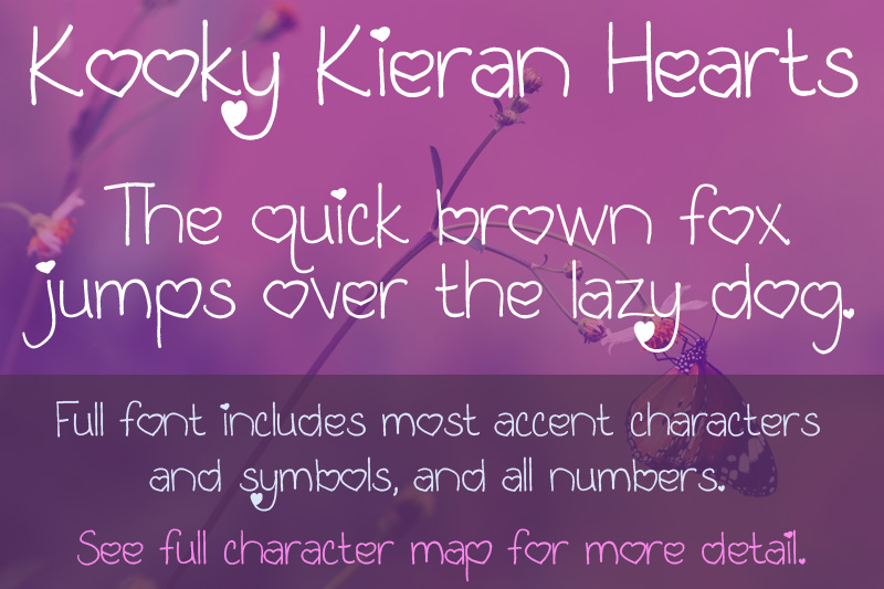 Kooky Kieran Hearts font sample